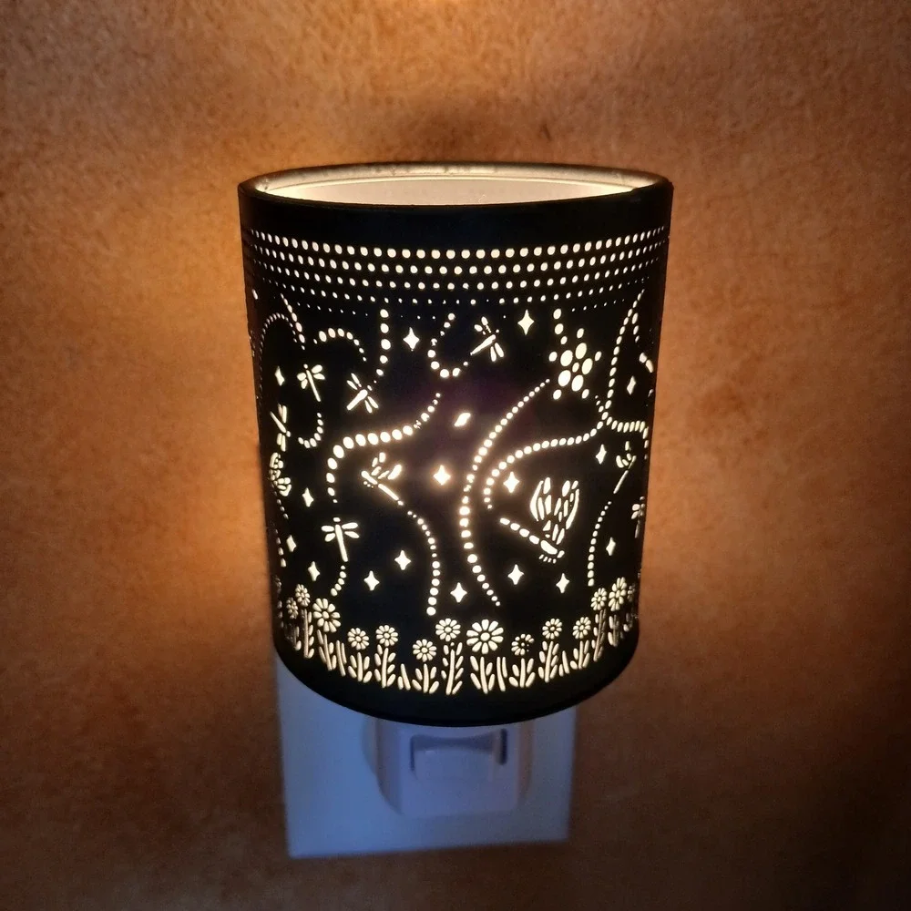 Bronze Night Light Decorative Cut Out Plug In with bulb‎ Dragonflies Flowers